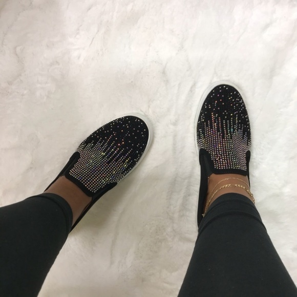 Brushed Faux Leather Embellished Slip On Sneakers - Picture 4 of 5